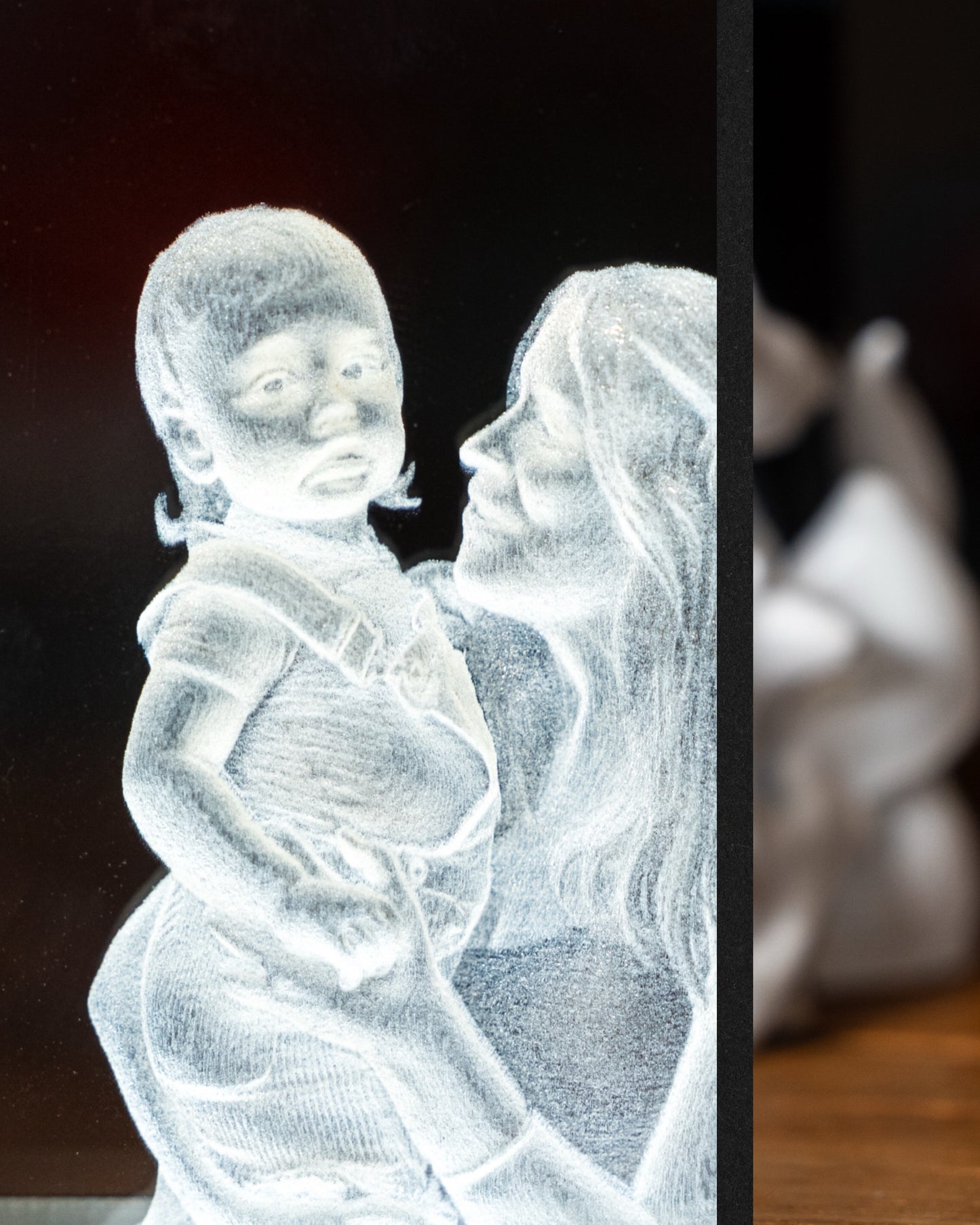 Close-up of the 3D depth-engraved photo inside the Vitra K9 crystal
